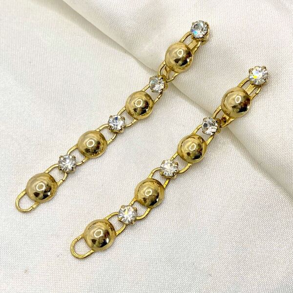ヴィンテージ ロング デザイン イヤリング ラインストーン × ゴールドカラー ヴィンテージ vintage アクセサリー 大ぶり 装飾品