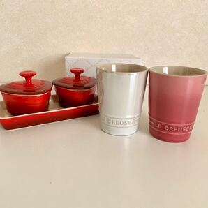 LE CREUSET ルクルーゼ ペア タンブラー & プチ ラムカン ダムール ハート ココット 長皿 セット 赤 レッド 白 ホワイト 皿 コップ 洋食器