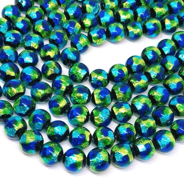 蓄光 ホタルガラス 12mm 連売り 33粒 ケラマミックス 沖縄とんぼ玉 とんぼガラス
