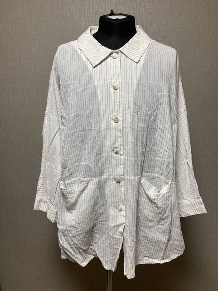 sensounico センソユニコ 慈雨 ジウ ブラウスチュニック トップス カットソー 襟付き 春夏 40 綿100 古着 レディース ゆったりめ 慈-6-35