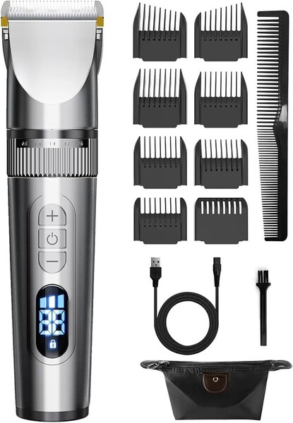 バリカン メンズ 電動バリカン 【2024改良モデル】 ヘアカッター 散髪用 3段階スピード調節 0.8-2.0mm対応 IPX7 防水 水洗い可 自動研磨