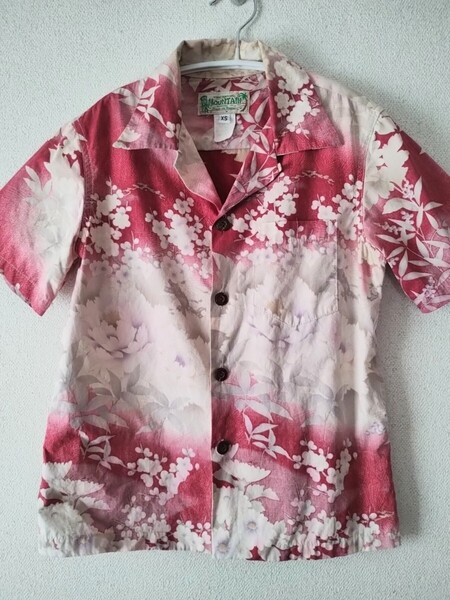 アロハシャツ 和柄 リバースプリント ハワイ製 花柄 ハワイアンシャツ 古着 MOUNTAIN OKINAWA マウンテンオキナワ 総柄シャツ 半袖 紅白