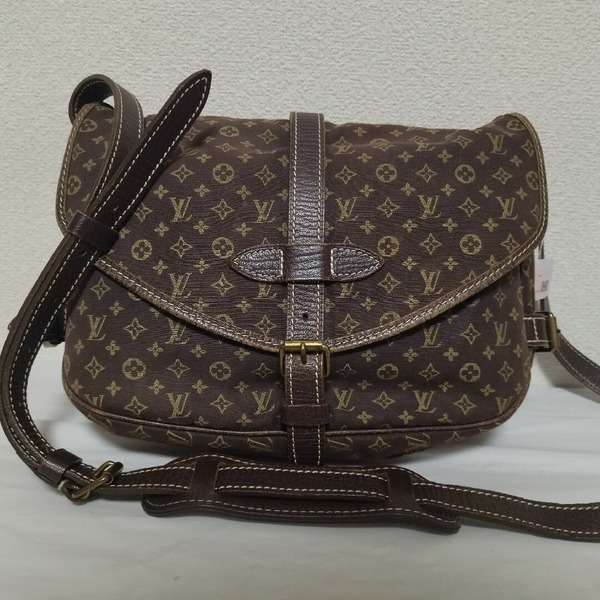【美品】ルイヴィトン ソミュール30 モノグラムミニラン エベヌ ブラウン ショルダーバッグ M95227