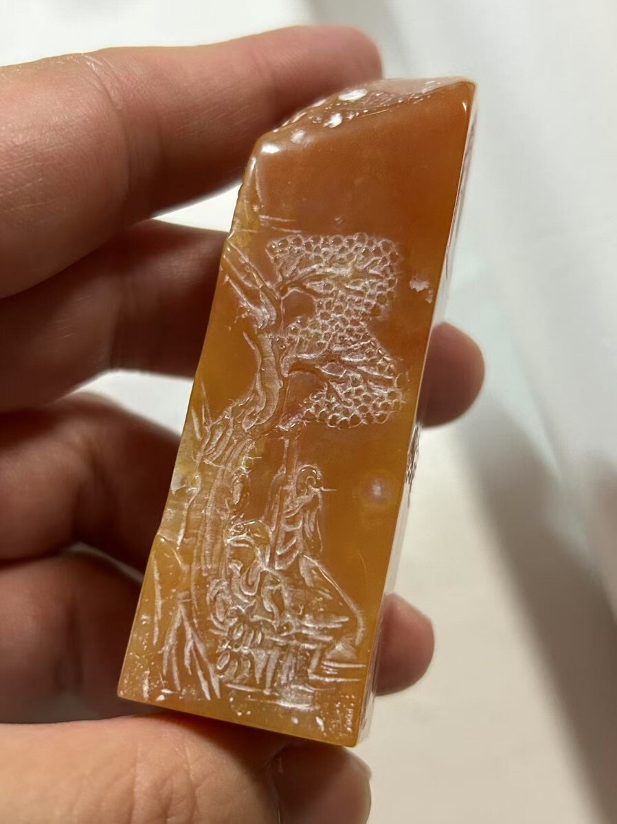 中国 篆刻 玉石田黄石彫刻 山水人物刻 印材 置物 V R8469