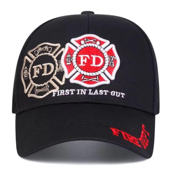 新品 FIREDEPT 消防署 刺繍 キャップ 野球帽 帽子 黒 ブラック レッド メンズ レディース ユニセックス アメカジ ストリート