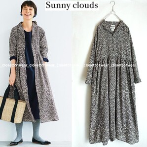 2018 美品Sunny cloudsサニークラウズ feat. Shuttle Notes☆kazumiの花柄シャツワンピース M ブラック系★10780円