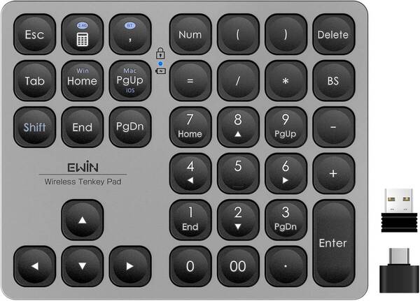 AY143 Ewin テンキー Bluetooth/2.4G接続 ワイヤレス 数字キーボード Bluetoothキーボード 2台まで接続 超薄型 numlock連動