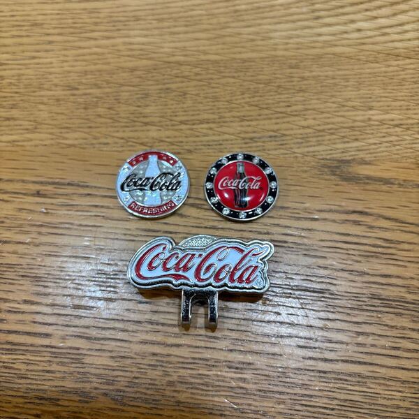 コカコーラ ゴルフクリップマーカー マーカー2個付 レッド×ブラック×ホワイト×シルバー 美品 送料込