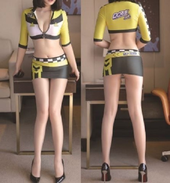 ★送料無料★セクシーレースクイーン イエロー 黄色 コスチューム 【トップス ・スカート2点セット】 コスプレ衣装 美脚 レディース