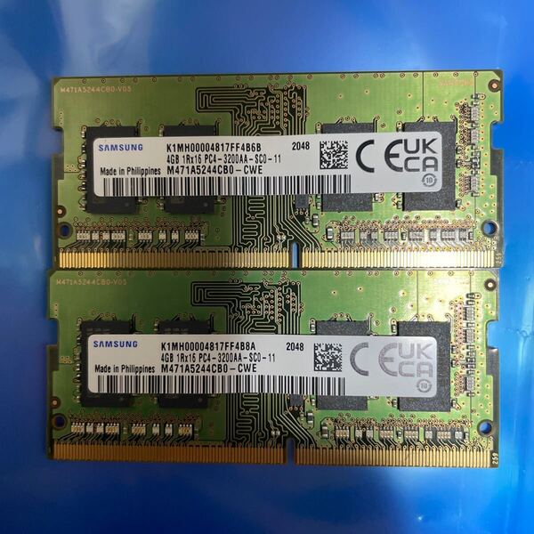 ノートパソコン用 SAMSUNG DDR4 PC4-3200AA 4GB 2枚セット 合計8GB 中古動作品 RAM-6