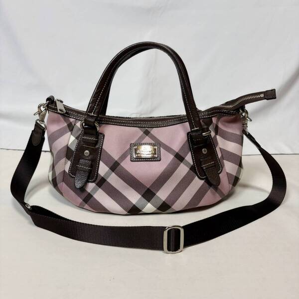 貴重 日本製 正規品 BURBERRY BLUE LABEL ZAE03-500-15 バーバリー ブルーレーベル ノバチェック 2WAY ショルダーバッグ ハンド ピンク系