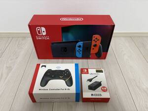 【超美品】新モデル Nintendo 任天堂 Switch スイッチ 本体 ネオンブルー/ネオンレッド 初期化 動作OK LANアダプター プロコン 付き