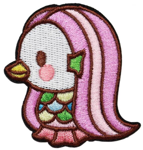 ワッペン かわいいアマビエ 疫病退散 妖怪 刺繍パッチ アイロン接着 説明書付き