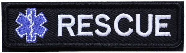 ワッペン RESCUE(レスキュー・救助・救援)とアスクレピオスの杖 マジックテープ(ベルクロ)着脱式 ミリタリー サバゲー 刺繍パッチ