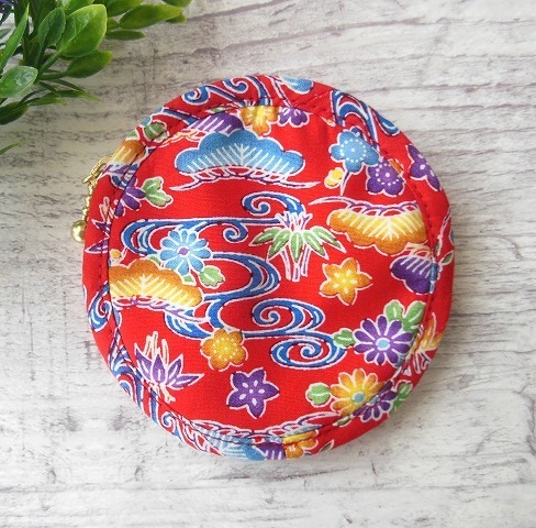 ○コインケース○紅型 レッド○ハンドメイド 小物入れ 小銭入れ YKKファスナー12㎝