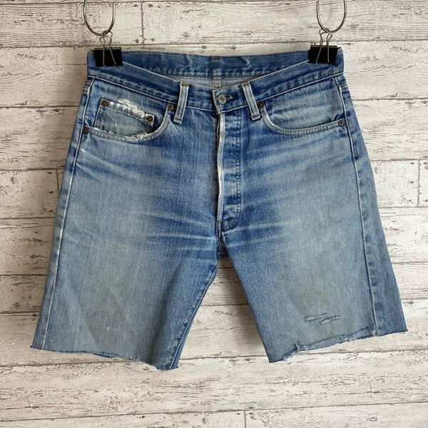 70's Levi's 501 66後期 赤耳モデル カットオフ ショーツ ハーフパンツ USA製 W33 色落ちサイズ感◎ ボタン裏6