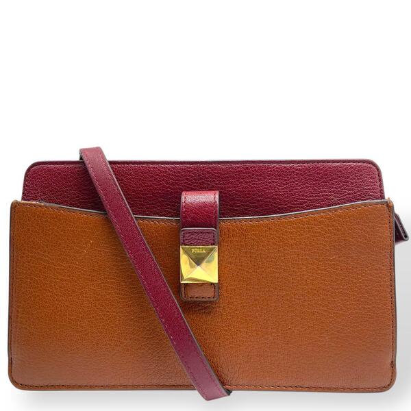 美品 FURLA フルラ ウォレットショルダーバッグ 財布 バイカラー レザー