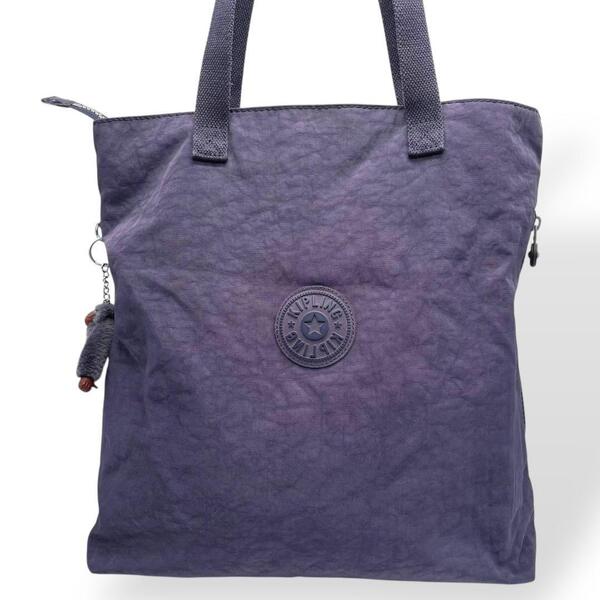 美品 kipling キプリング トートバッグ ナイロン パープル チャーム付き