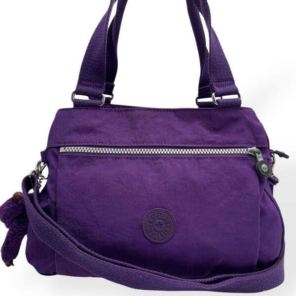 美品 キプリング kipling 2way ショルダーバッグ パープル ナイロン