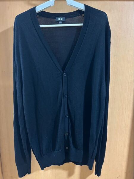 ユニクロ UNIQLO メリノ Vネックカーディガン Lサイズ 黒 BLACK