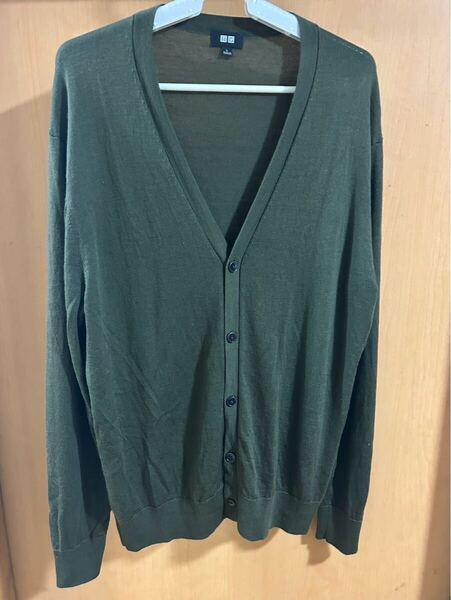 ユニクロ UNIQLO メリノ Vネックカーディガン Lサイズ オリーブ OLIVE