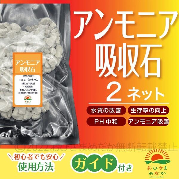 【アンモニア吸着石 2ネット】めだか PSB 鯉 金魚 クロレラ 熱帯魚 牡蠣殻ミジンコ ゾウリムシ メダカ卵稚魚針子水質改善にどうぞ