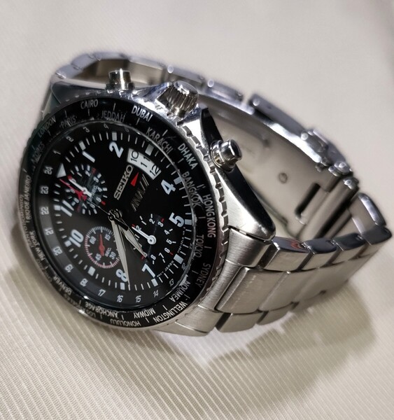 正常動作 稼働品 SEIKO x ANA ダブルネーム SZER047 全日空機内販売モデル クロノグラフ メンズ 腕時計