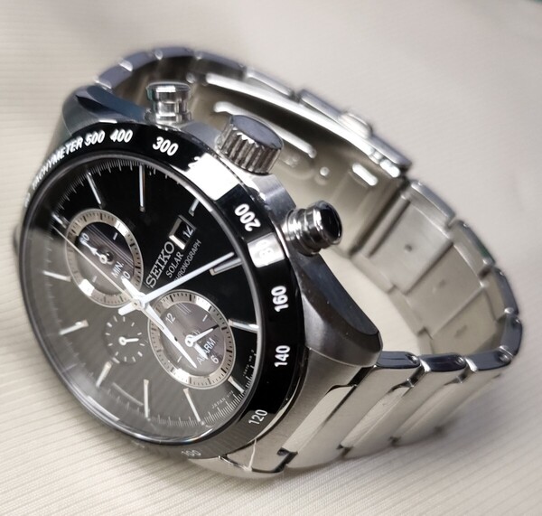 状態良好 稼働品 正常動作 SEIKO スピリット スマートソーラークロノグラフ腕時計 V172-0AP0 黒文字盤 メンズ腕時計