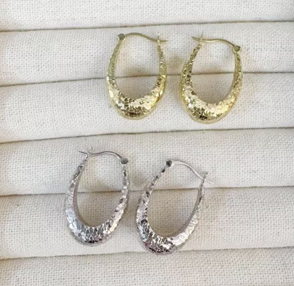K18YG WG フープピアス リングピアス 中空ピアス イエローゴールド 18K YG カットフェイス キラキラ 蛇皮 オーバル ティアドロップ