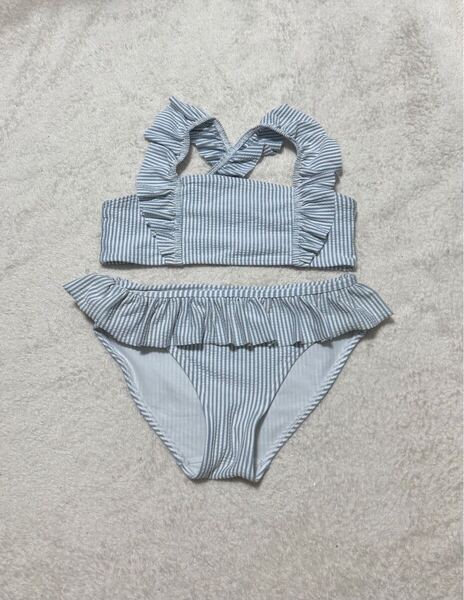 H&M 水着 122/128 (6-8歳) フリルビキニ セパレート 女の子 ホワイト 水色 ストライプ 122 128 gapkids