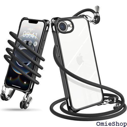 iPhone 16e ケース ショルダー クリア アイ 可能 取り外し可能 落下防止 ワイヤレス充電対 ブラック 2700