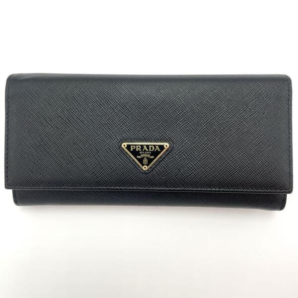 No.306 超人気商品☆PRADA プラダ サフィアーノ 長財布 1MH132 ブラック トライアングル 三角ロゴ ブラック ゴールド レザー レディース