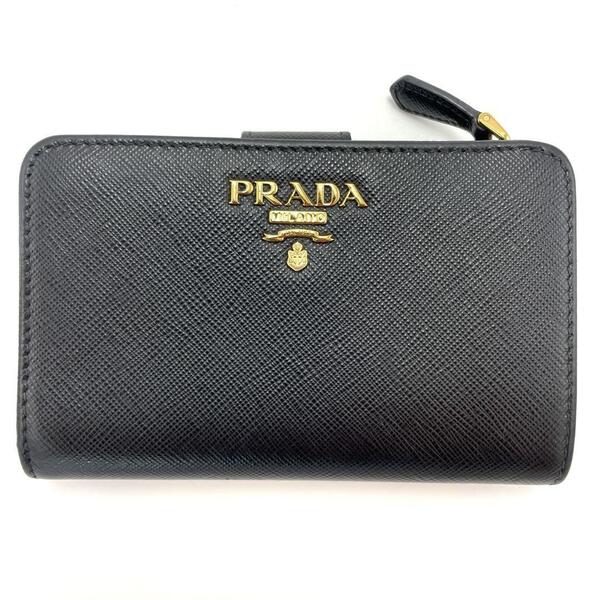 No.307 早い者勝ち☆【美品】PRADA プラダ 二つ折り財布 サフィアーノメタル 1ML225 コンパクトウォレット ブラック レザー レディース