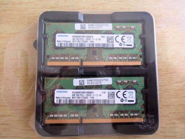 メモリ PC3L-12800S-4G×2枚 計8GB 1R×8 SAMSUNG DDR3L