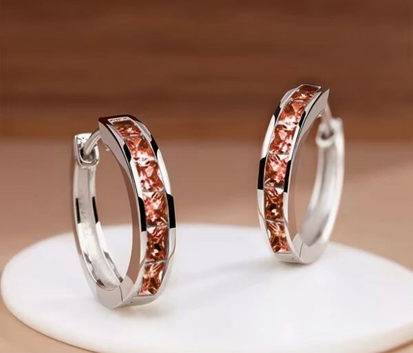 フープピアス 上品 ラインストーン ピアス シンプルオレンジ