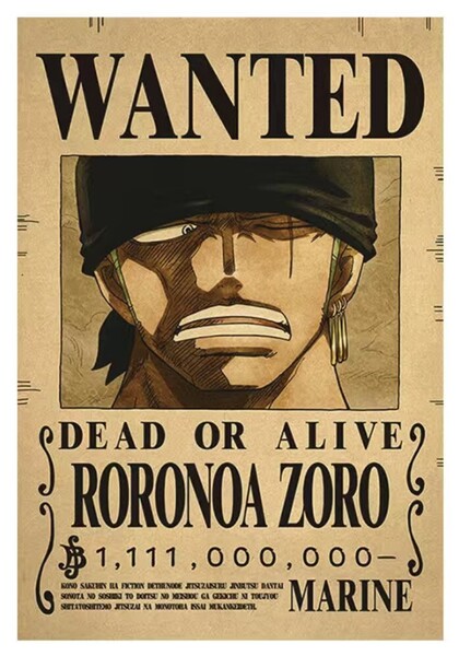ワンピース ゾロ懸賞金 手配書 ONE PIECE ポスター