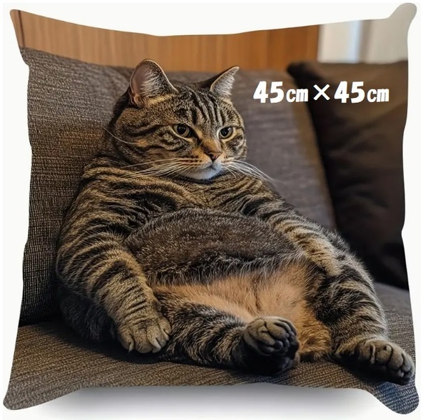 ■新品■クッションカバー■【45㎝×45㎝】ぽっちゃり【ねこ】ネコ 猫 クロネコ かわいい 正方形