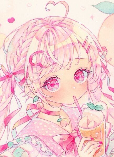 手描きイラスト オリジナル ピーチティーフロート