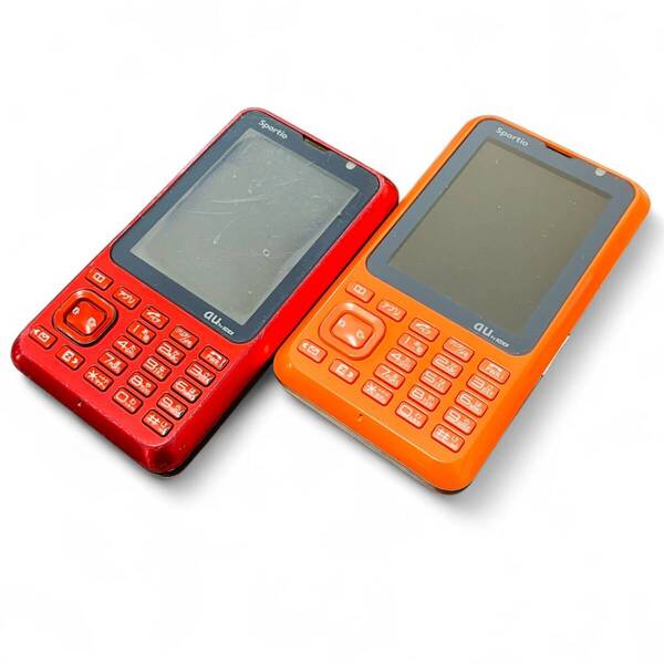 ☆【希少カラー2台セット】au W63T(オレンジ&レッド)電池付き/電源OK・ジャンク扱い 東芝製レトロ携帯 ガラケー☆