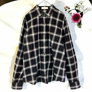 【美品】Le souk ルスーク チェック柄シャツ 長袖 黒×白 38 M相当