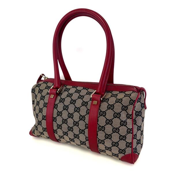 GUCCI グッチ ミニボストンバッグ ハンドバッグ GGキャンバス レザー ベージュ ネイビー レッド 000 0851