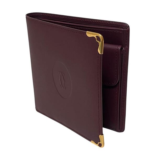 Cartier カルティエ マストライン 二つ折り 財布 コンパクト ウォレット レザー ボルドー 赤 良品