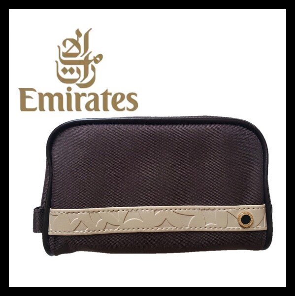 新品 未使用 Emirates エミレーツ航空 ビジネスクラス アメニティ ポーチ BVLGARI ブルガリ ブラウン 茶色 クラッチバッグ