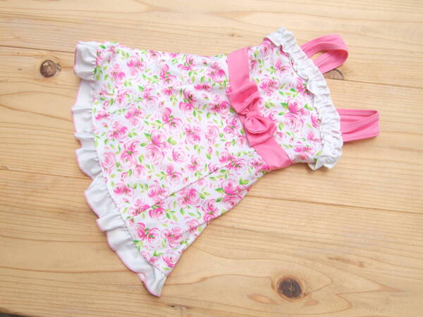 *美品!女の子お花柄お姫様ピンクワンピース水着100センチ(8)*
