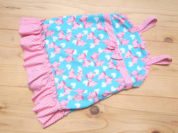 *美品!キッズ女の子リボン柄水色ワンピース水着120センチ(11)*
