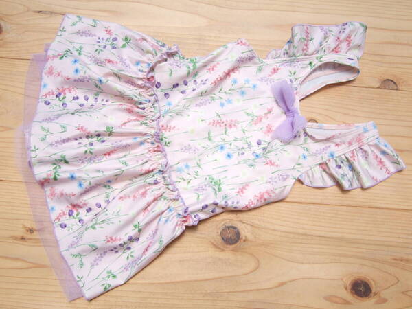 *美品!キッズ女の子お花柄ピンクワンピース水着130センチ(22)*