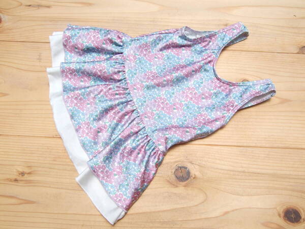 *美品!キッズ女の子お花&ドット柄フリルワンピース水着100センチ(11)*