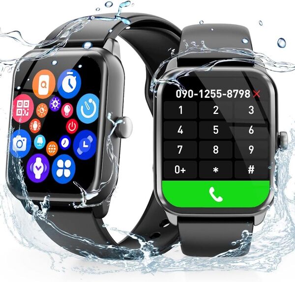 【送料無料】○スマートウォッチ Bluetooth5.4 通話機能 1.96インチ大画面 活動量計 カスタム文字盤 IP68防水 ブラック(新品・未使用)
