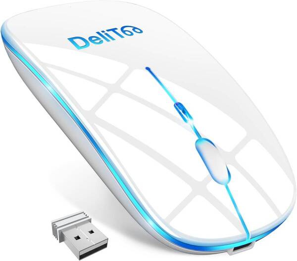 【送料無料】○ワイヤレスマウス 静音 無線 充電式 省エネルギー 無線 2.4GHz 高感度 DPI切替 持ち運び便利 ホワイト(新品・未使用)