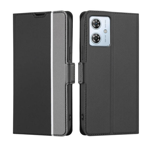 moto g64 5G / moto g64y 5G ケースカバー 手帳型 軽量 薄い 炭素繊維調 PU レザー マグネット カード収納 グレー + ブラック ay4